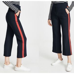 Veronica Beard Cormac Trousers Side Stripe Navy Herringbone Red Grosgrain Size 4